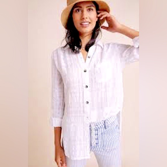 Umgee,Textured Natural White,Top,Cotton Chenille Blend,Button-Front Size Medium - Picture 2 of 14